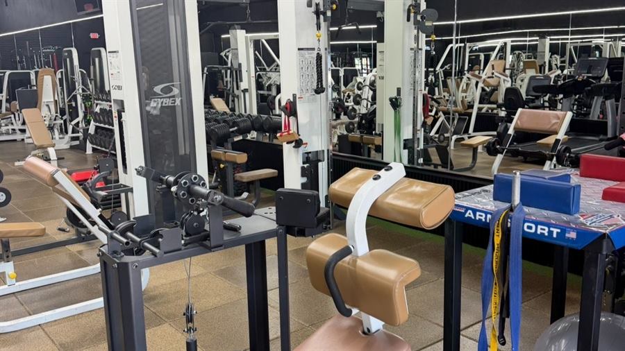 Armwrestling table on the gym floor